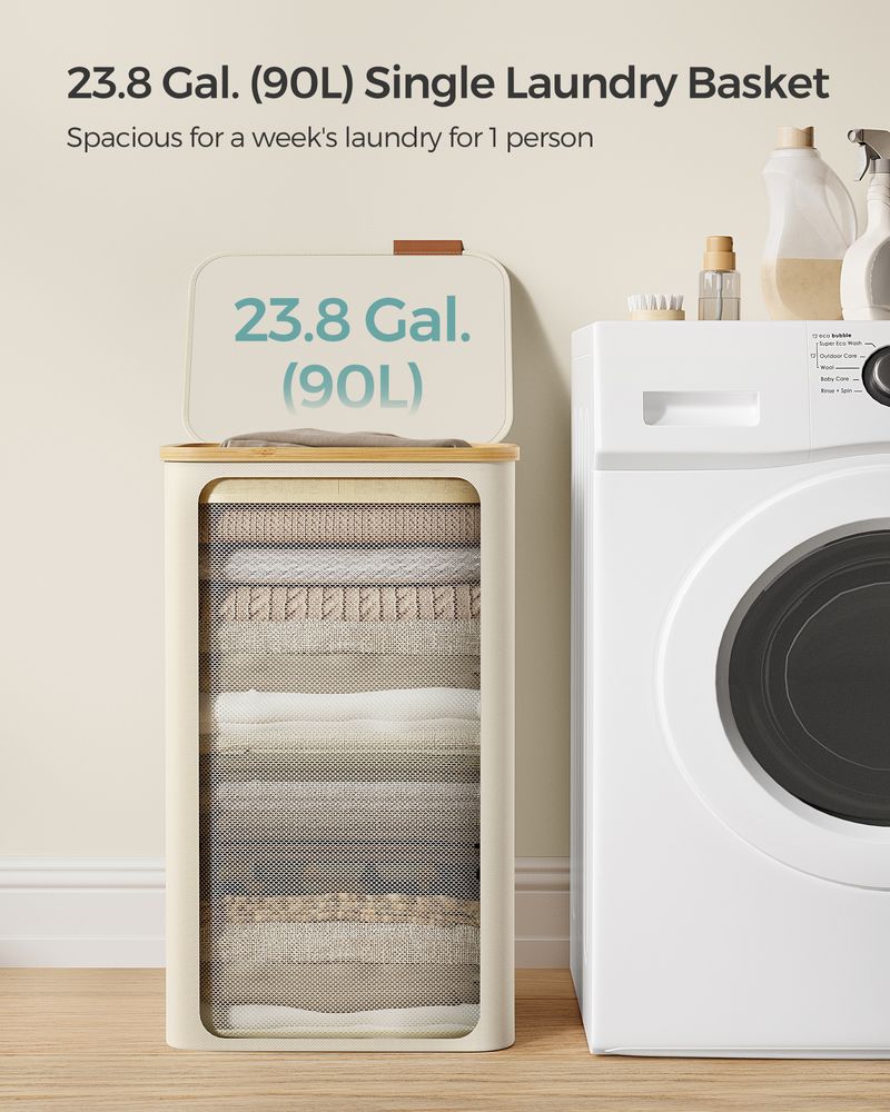 23.8 Gallon Laundry Hamper With Lid Removable Liner Basket