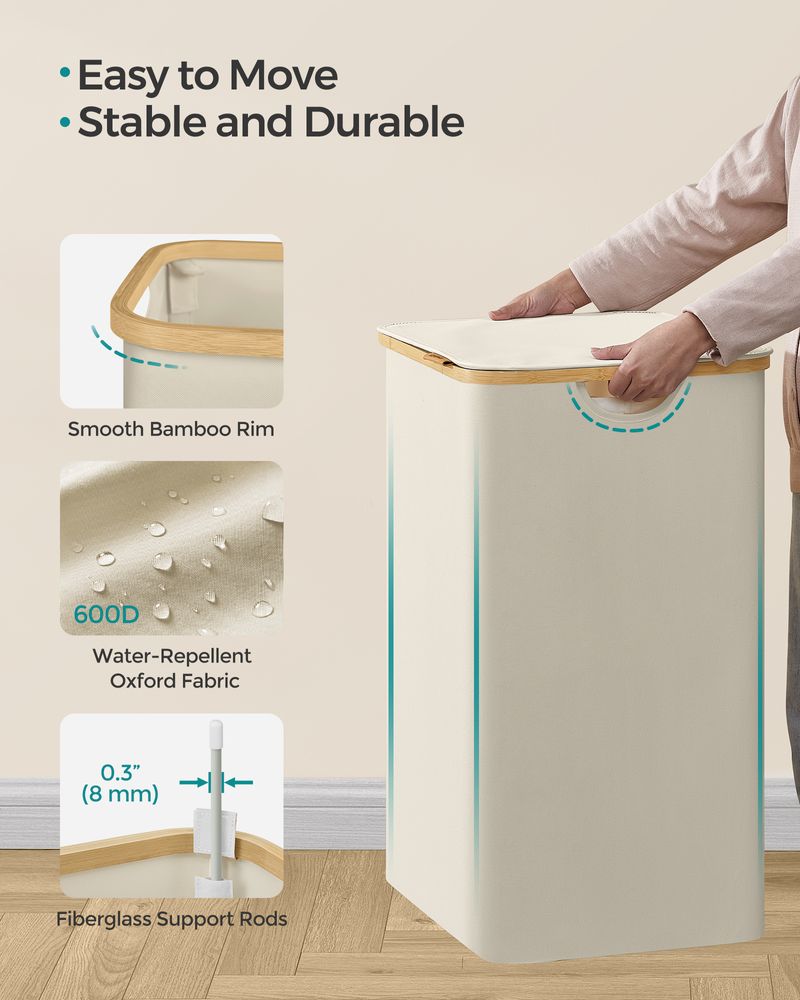 34.3 Gallon Laundry Hamper With Lid 2 Compartment Laundry Sorter