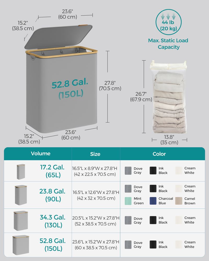 23.8 Gallon Laundry Hamper With Lid Removable Liner Basket