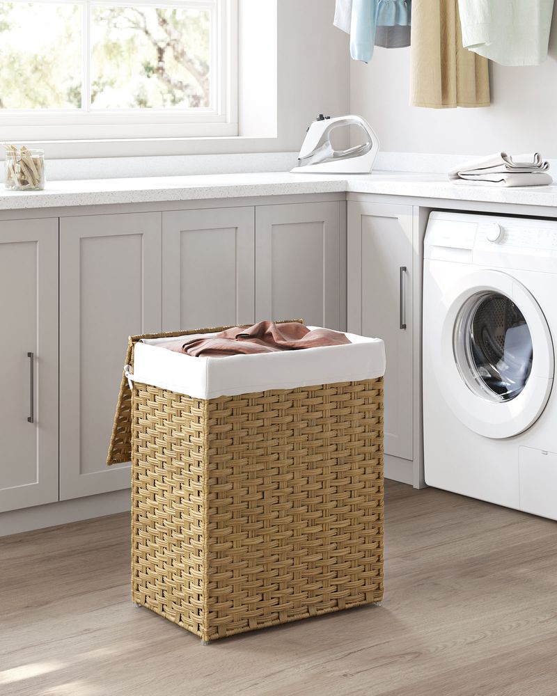 Laundry Basket With Lid - Synthetic Rattan - 23.8 Gallon