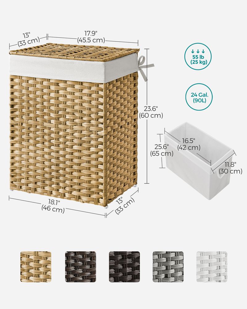 Laundry Basket With Lid - Synthetic Rattan - 23.8 Gallon
