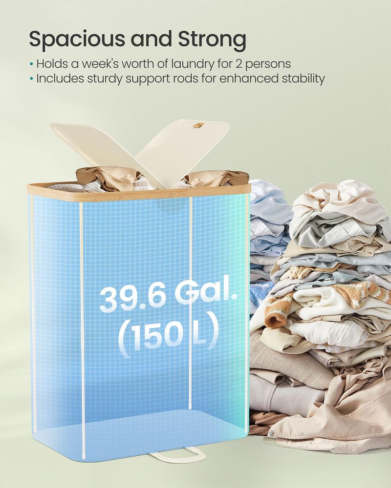 39 Gallon Laundry Hamper With Lid 2 Compartment Laundry Sorterv
