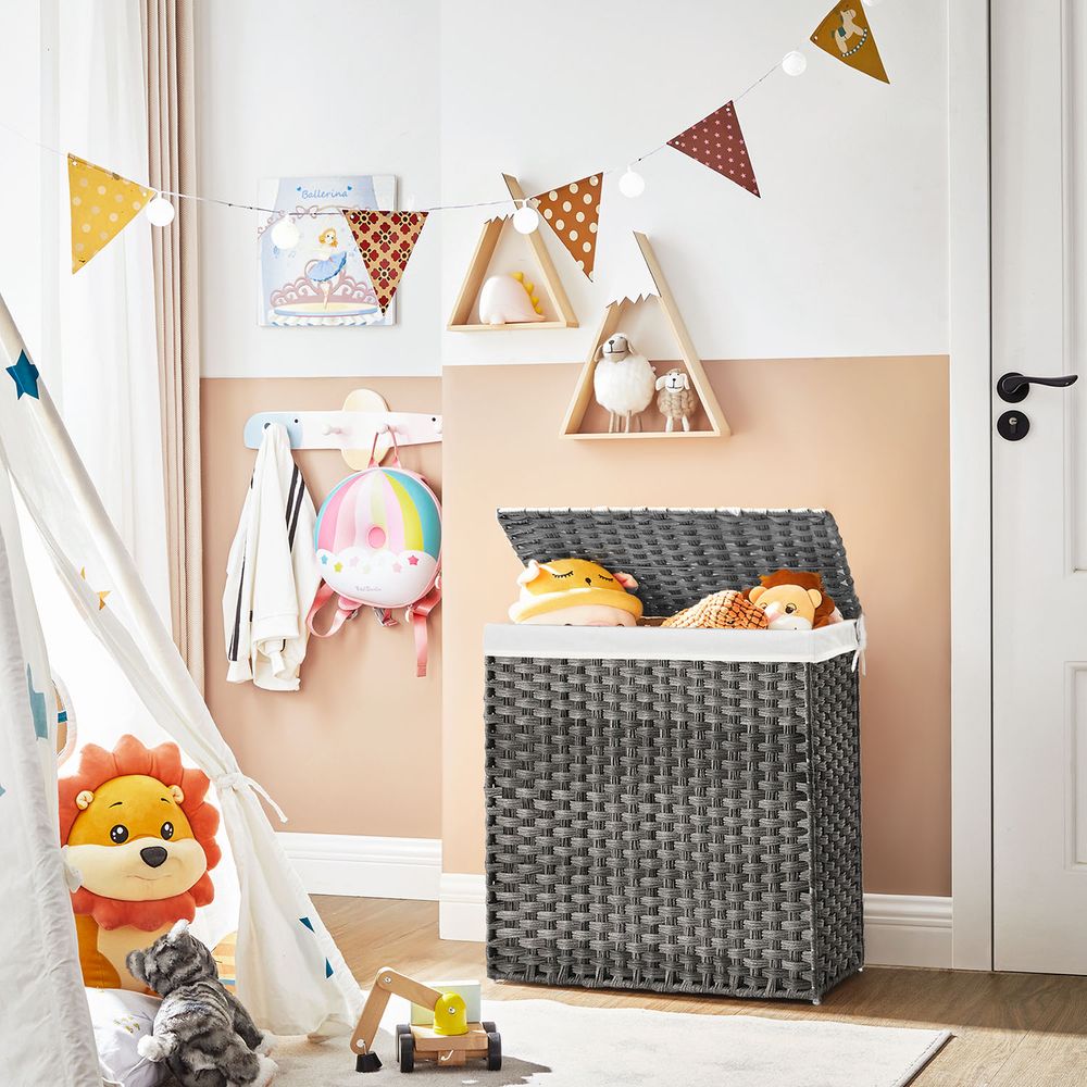 Clothes Hamper With Lid - 2 Section - 110–130L Capacity