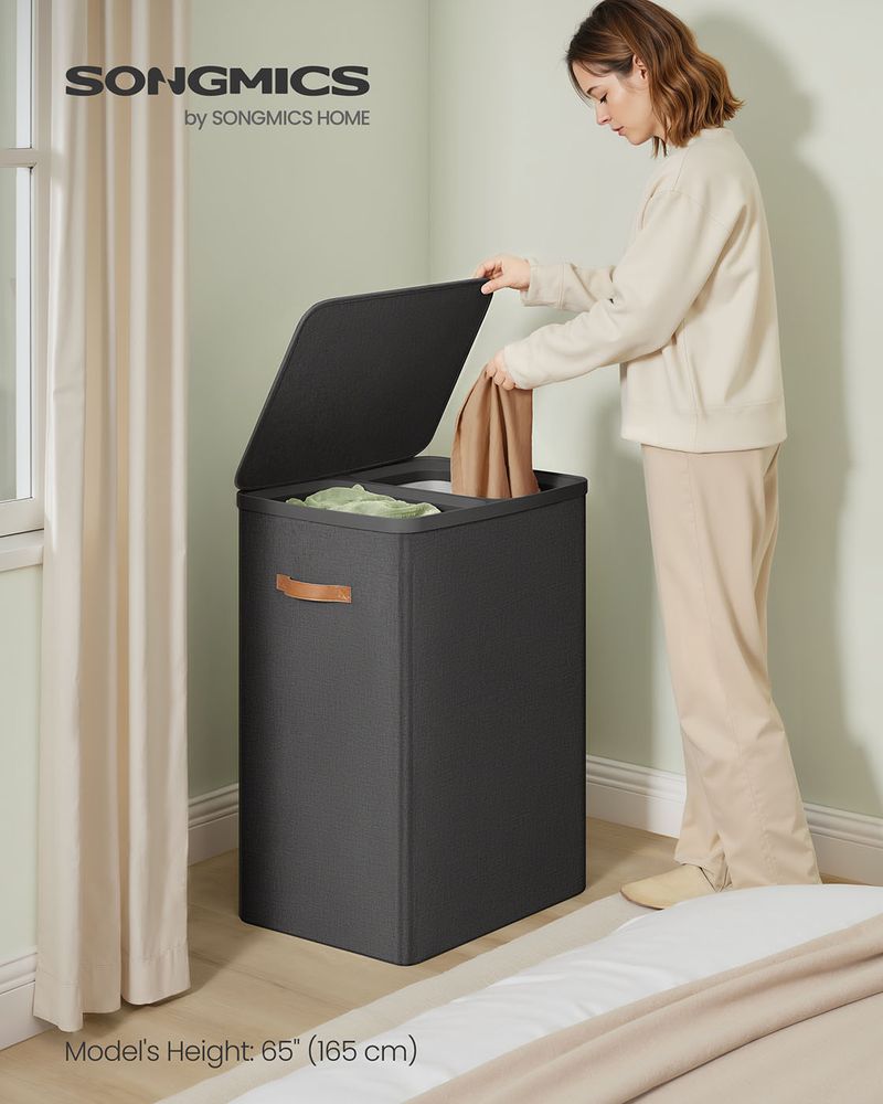 Laundry Hamper With Lid – 2 Compartments – Carry Handles