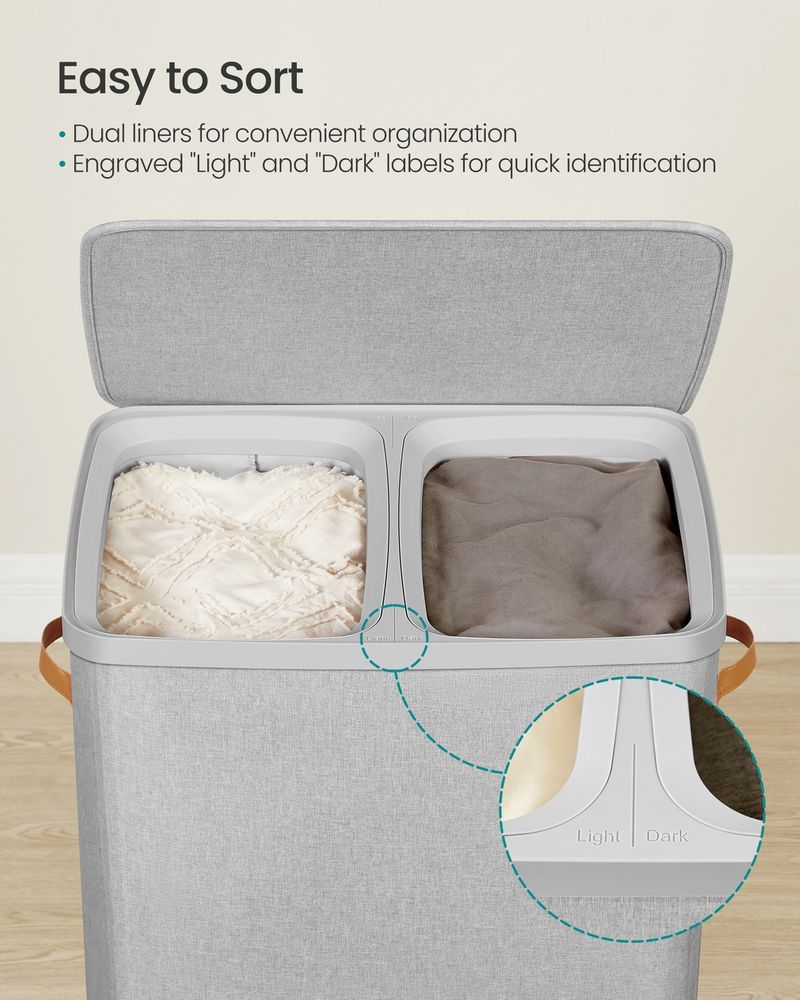 44.9 Gallon Laundry Hamper With Lid 2 Section Laundry Sorter