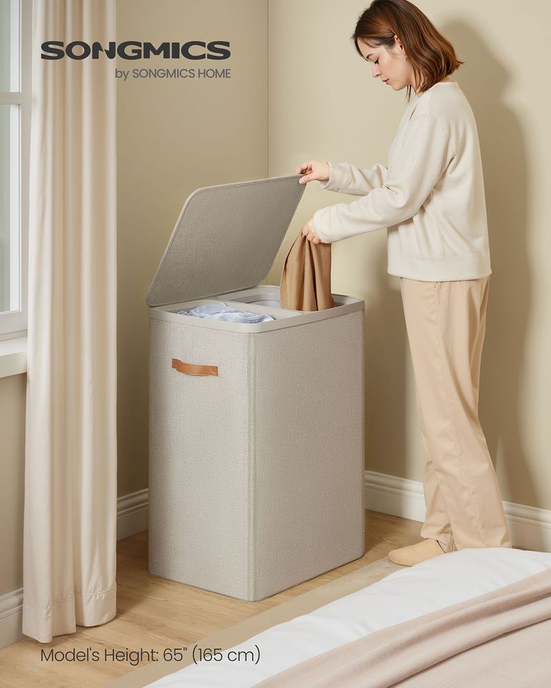 Laundry Hamper With Lid – 2 Compartments – Carry Handles