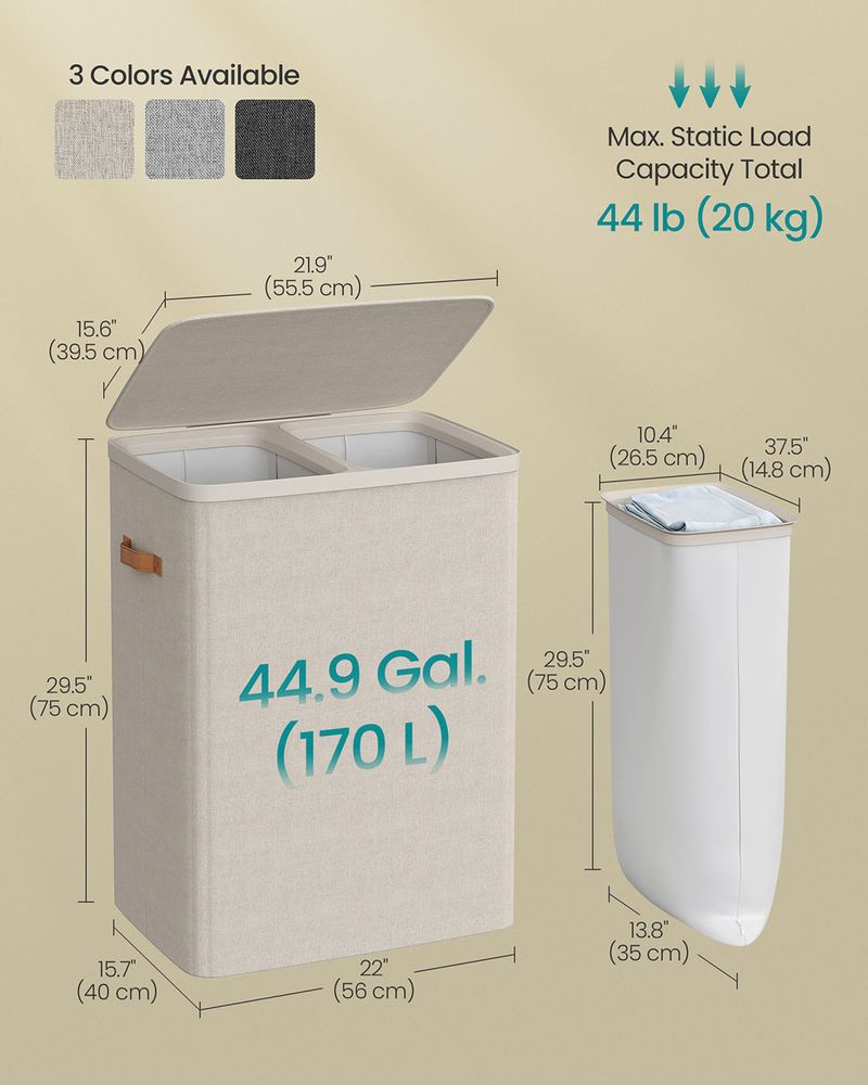 Laundry Hamper With Lid – 2 Compartments – Carry Handles