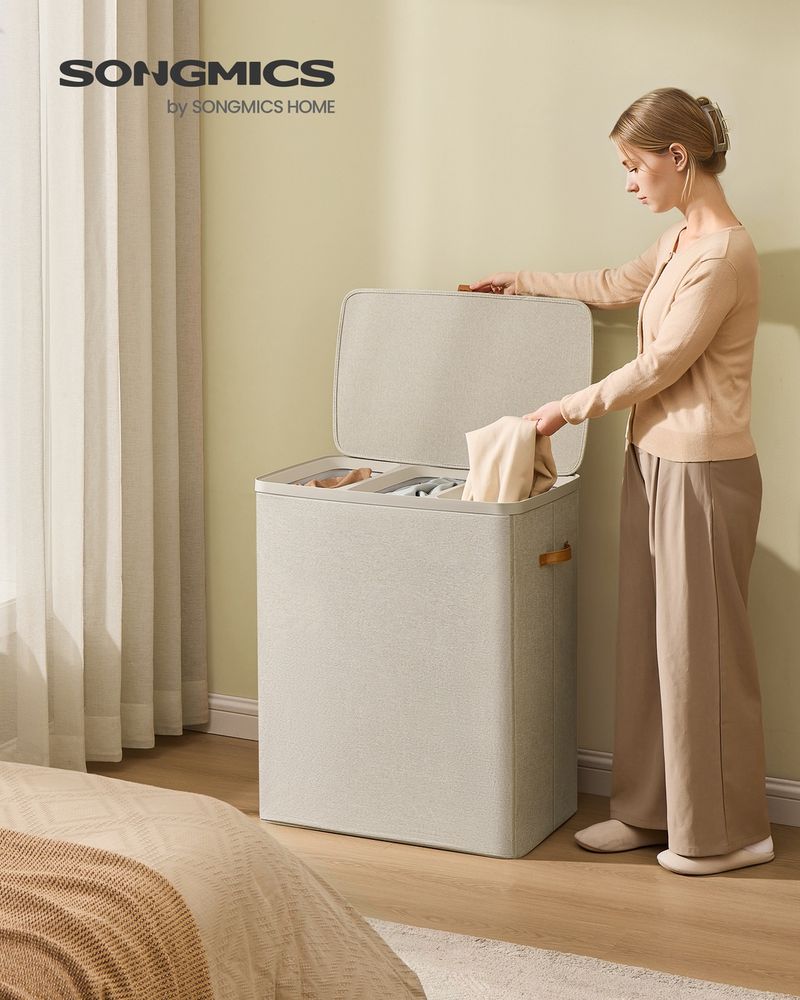 Laundry Hamper With Lid – 2 Compartments – Carry Handles