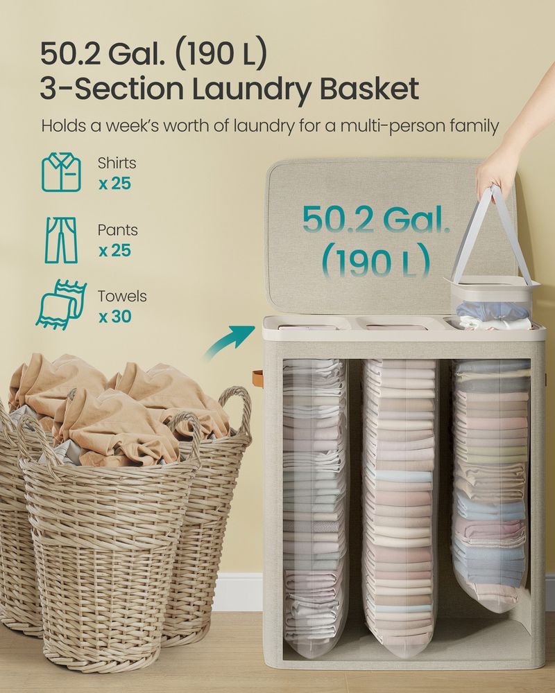 Laundry Hamper With Lid – 2 Compartments – Carry Handles