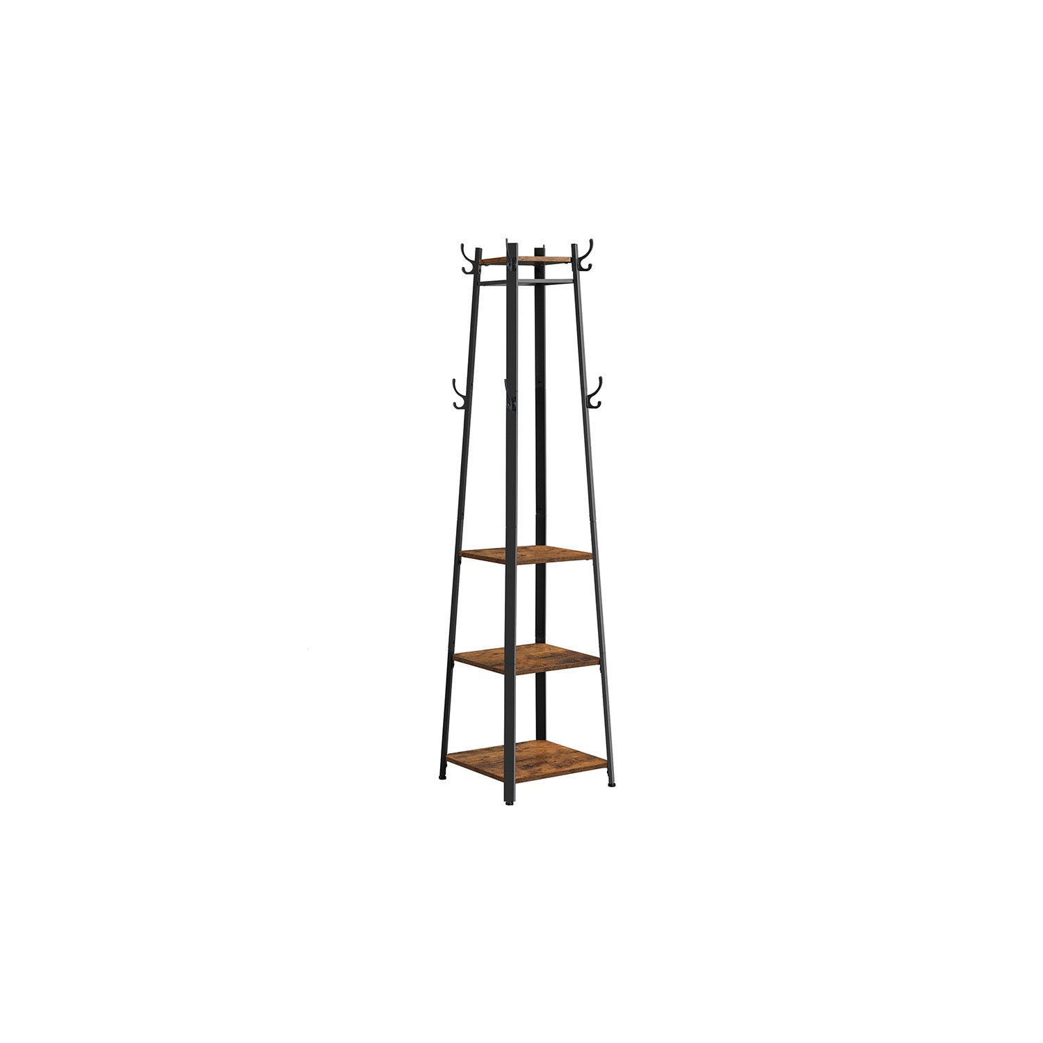 Coat Stand With 3 Shelves – 8 Hooks – Industrial Entryway Organizer