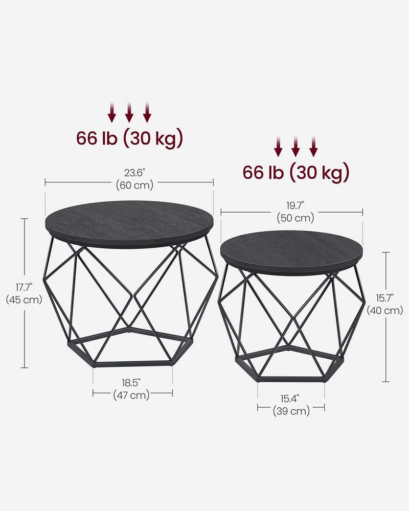 Round Coffee Table Set Of 2 - Steel Frame - Modern Living Room