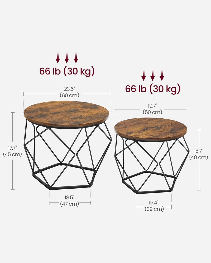 Round Coffee Table Set Of 2 - Steel Frame - Modern Living Room