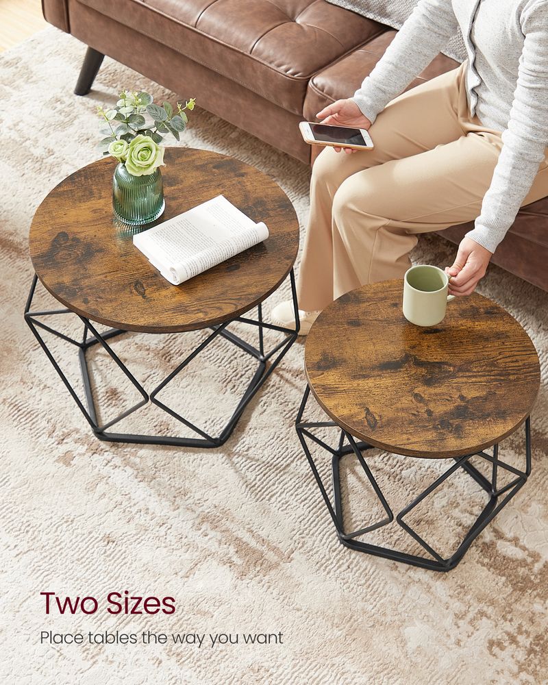 Round Coffee Table Set Of 2 - Steel Frame - Modern Living Room