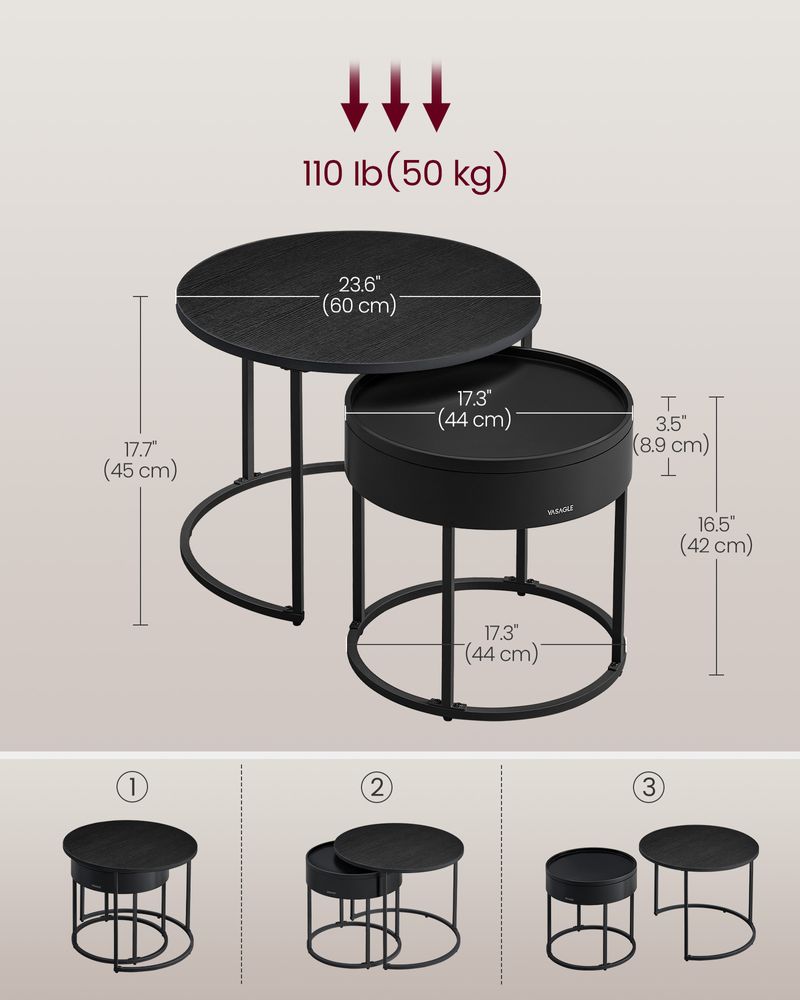 Round Coffee Tables Set of 2 – Hidden Storage – Nesting Design