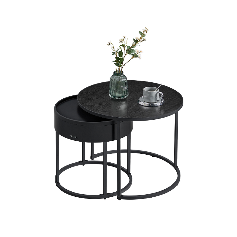 Round Coffee Tables Set of 2 – Hidden Storage – Nesting Design