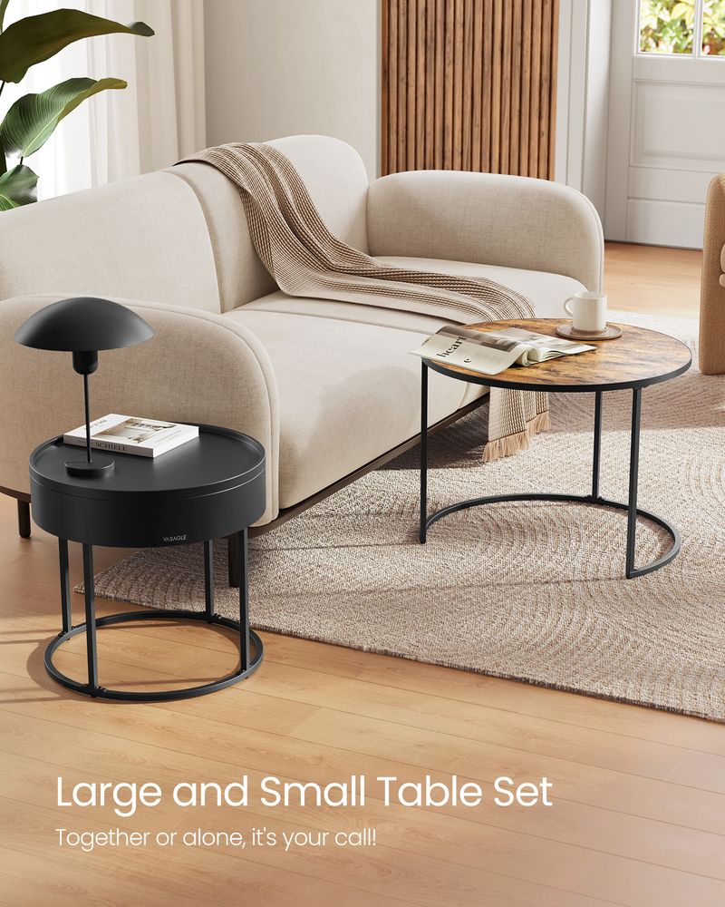 Round Coffee Tables Set of 2 – Hidden Storage – Nesting Design