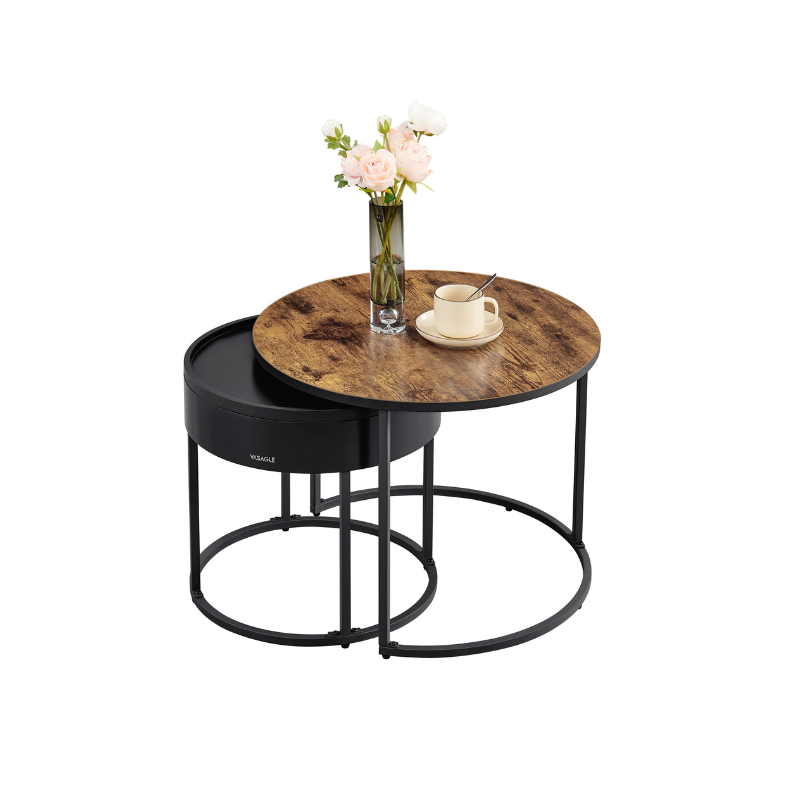 Round Coffee Tables Set of 2 – Hidden Storage – Nesting Design