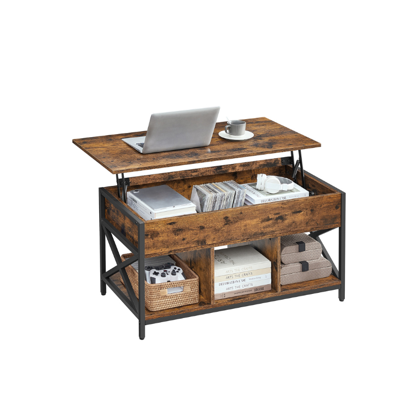 Lift Top Coffee Table - With Storage Shelf - Industrial Style