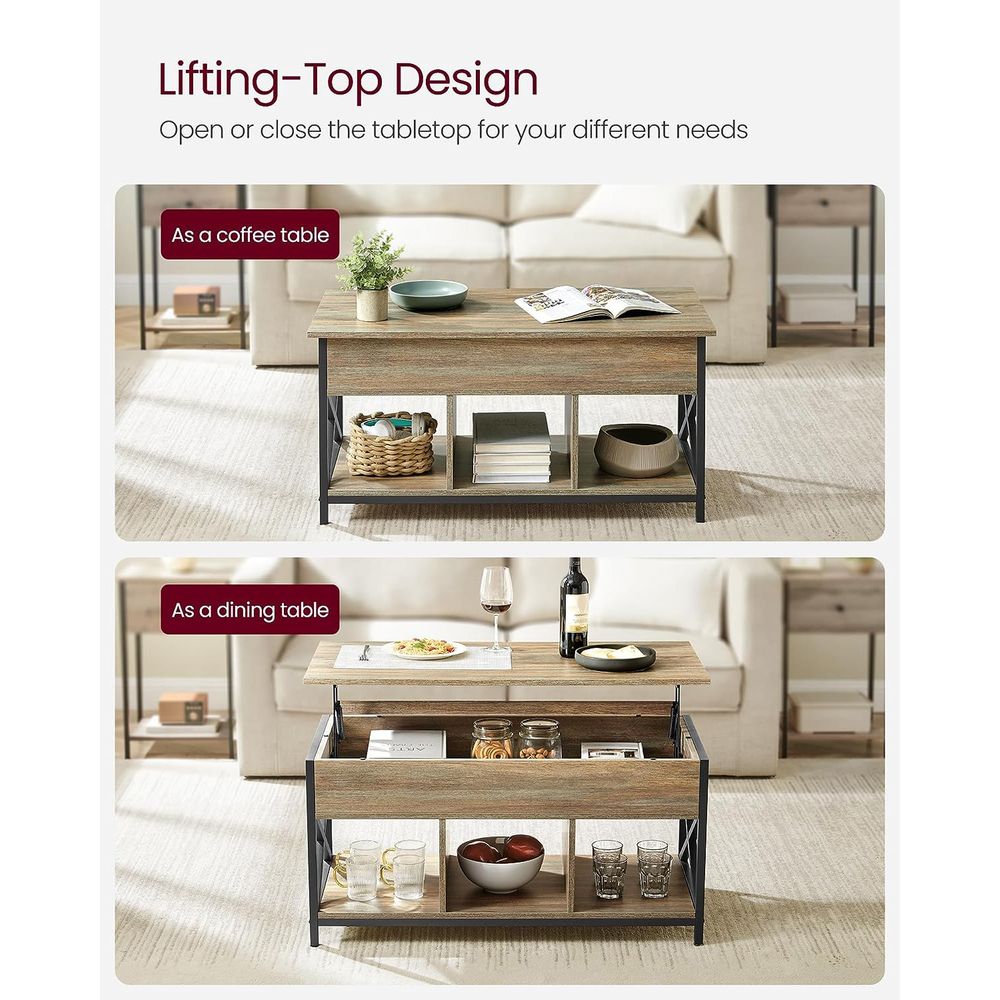 Lift Top Coffee Table - With Storage Shelf - Industrial Style