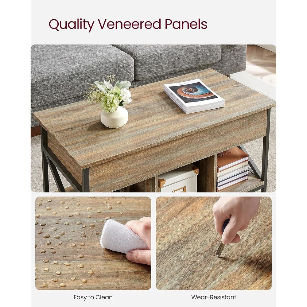 Lift Top Coffee Table - With Storage Shelf - Industrial Style