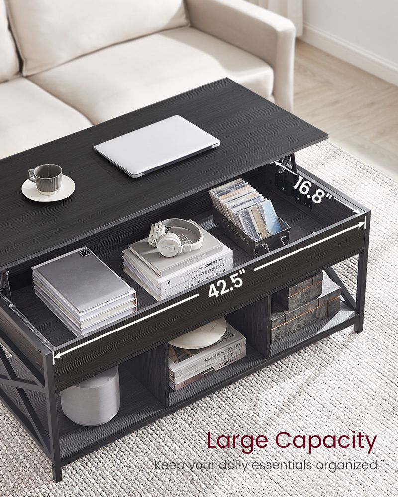 Lift Top Coffee Table - With Storage Shelf - Industrial Style