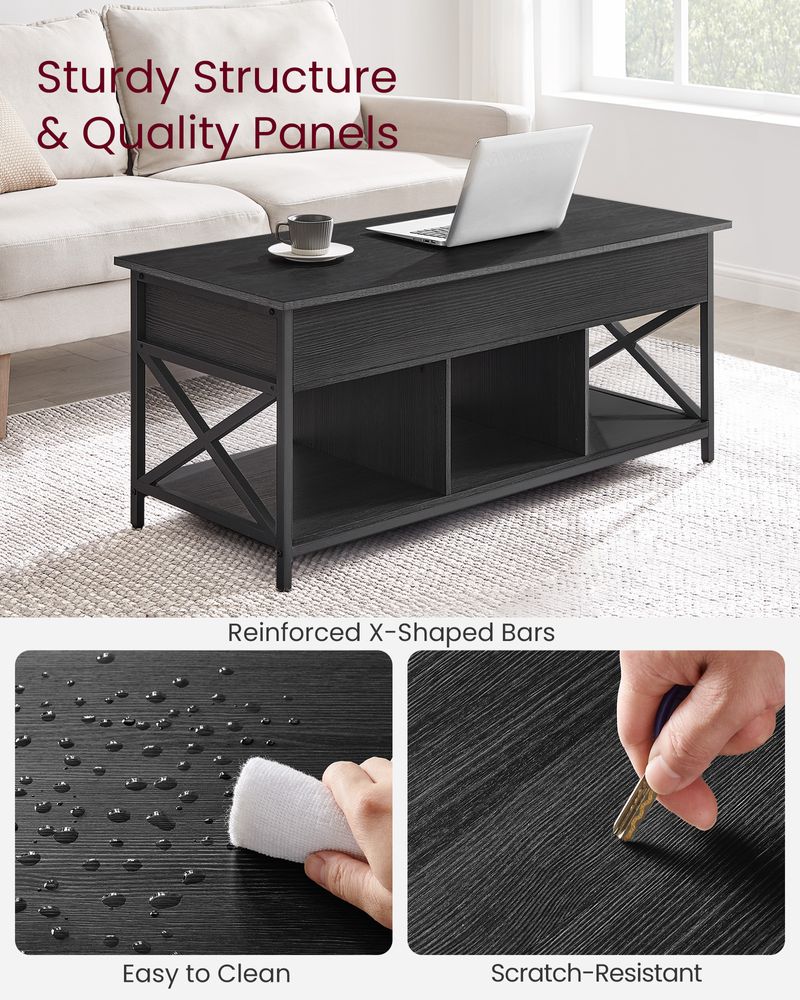 Lift Top Coffee Table – Hidden Storage Compartments – Industrial Living Room Table