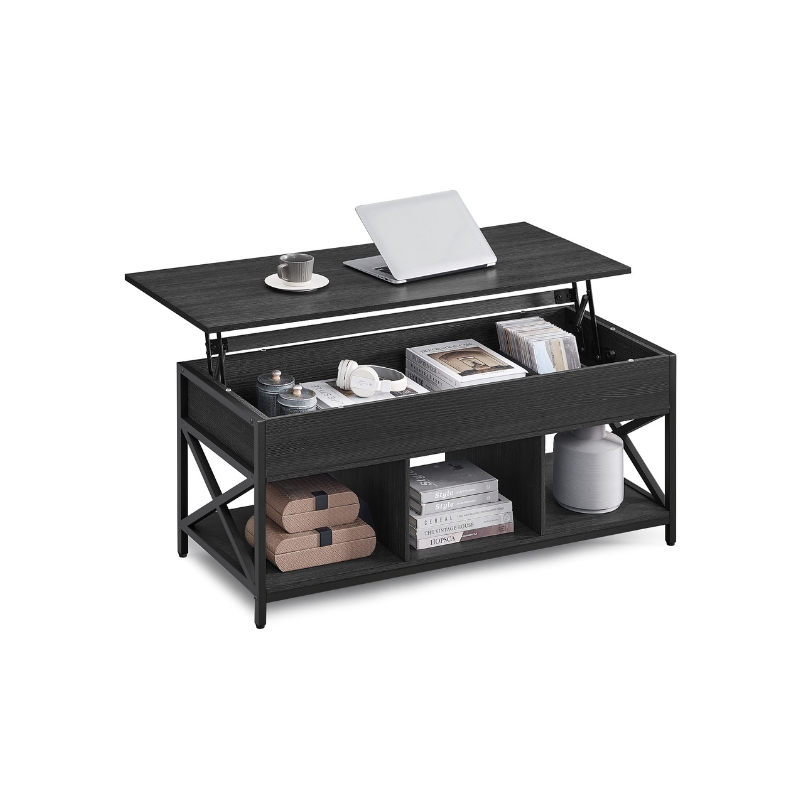 Lift Top Coffee Table - With Storage Shelf - Industrial Style