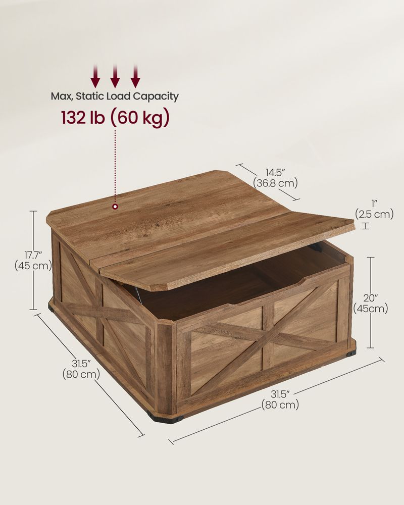 Farmhouse Coffee Table with Storage – Flip Top Lids – Square