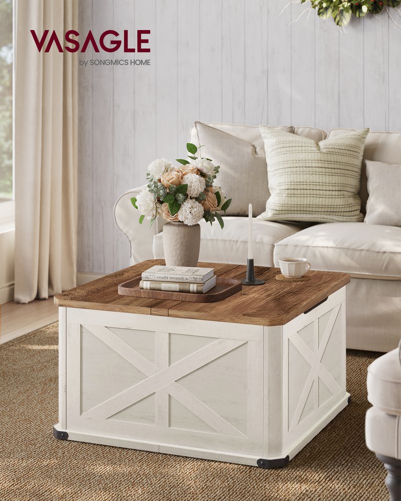 Farmhouse Coffee Table with Storage – Flip Top Lids – Square
