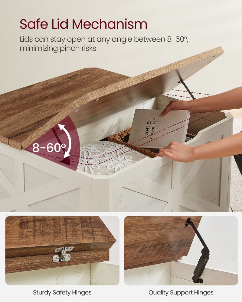 Farmhouse Coffee Table with Storage – Flip Top Lids – Square