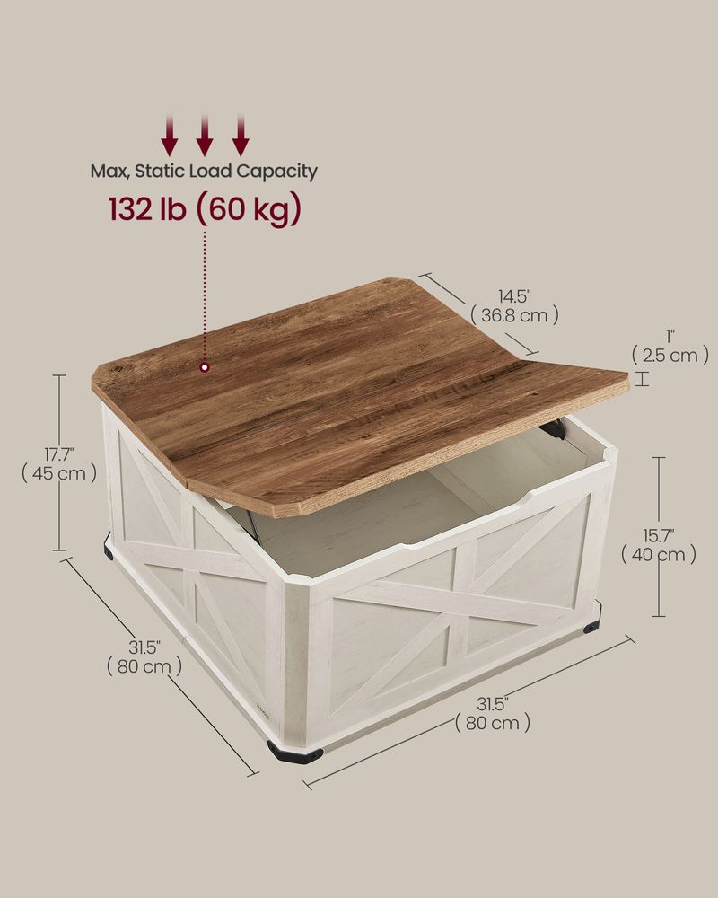 Farmhouse Coffee Table with Storage – Flip Top Lids – Square