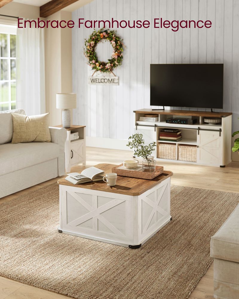 Farmhouse Coffee Table with Storage – Flip Top Lids – Square