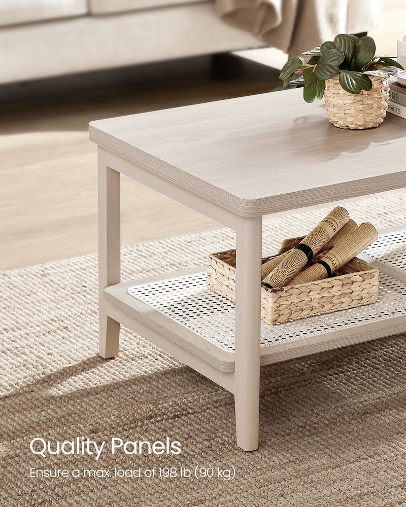 2-Tier Coffee Table with Rattan Shelf – Boho Style – Living Room Table