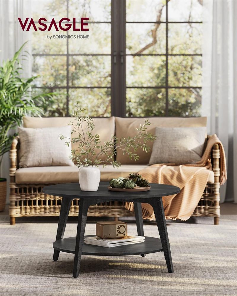 2-Tier Round Coffee Table – Modern Design – Living Room Storage Table