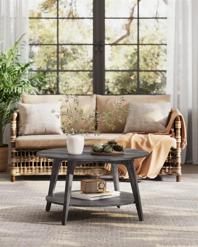 2-Tier Round Coffee Table – Modern Design – Living Room Storage Table