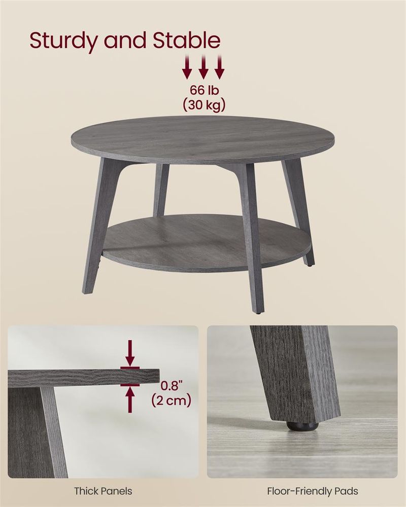 2-Tier Round Coffee Table – Modern Design – Living Room Storage Table