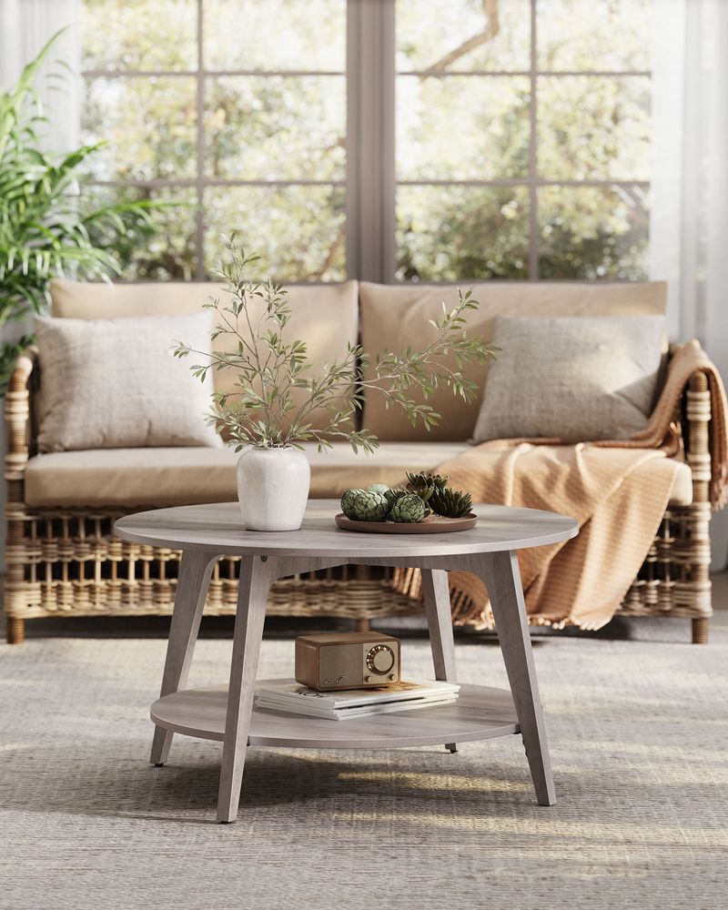 2-Tier Round Coffee Table – Modern Design – Living Room Storage Table
