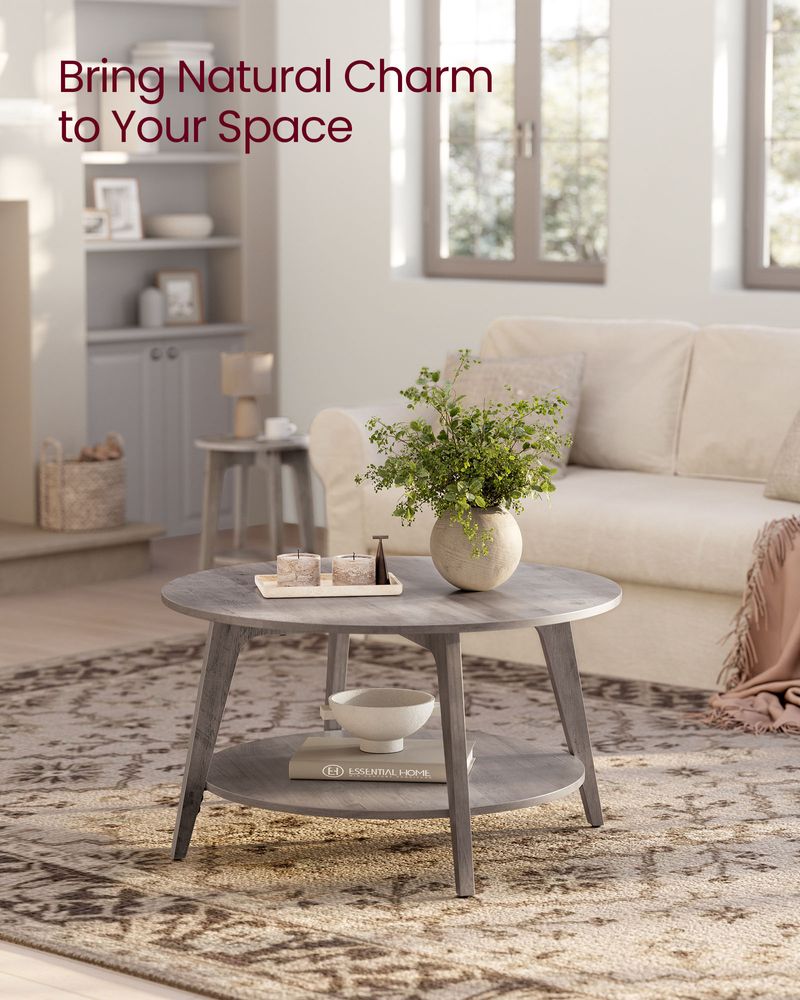 2-Tier Round Coffee Table – Modern Design – Living Room Storage Table