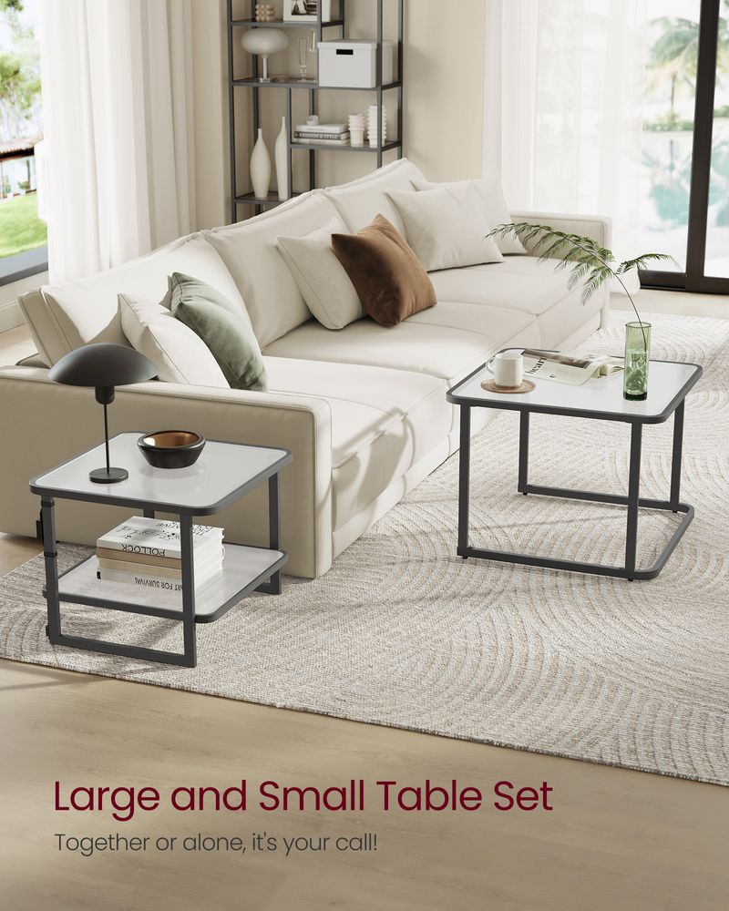 Coffee Table Set of 2 Nesting Tables With LED Lights Storage Shelves