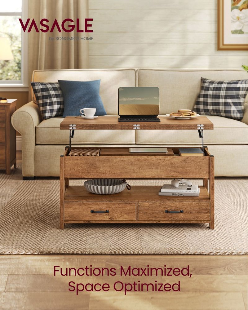 Lift Top Coffee Table With Storage Drawers and Hidden Compartments