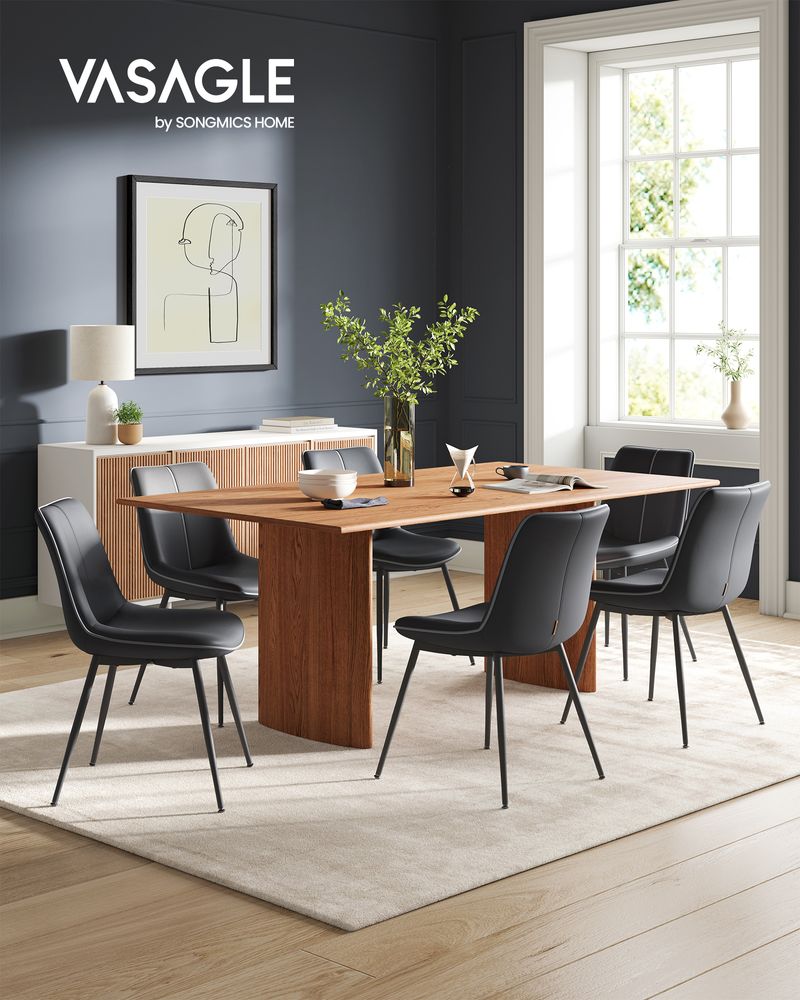 Leather Dining Chairs Set – Padded Seats & Backrest – Steel Legs