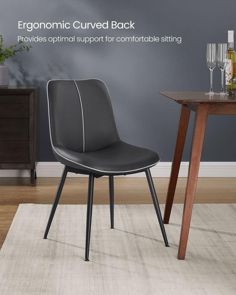 Leather Dining Chairs Set – Padded Seats & Backrest – Steel Legs