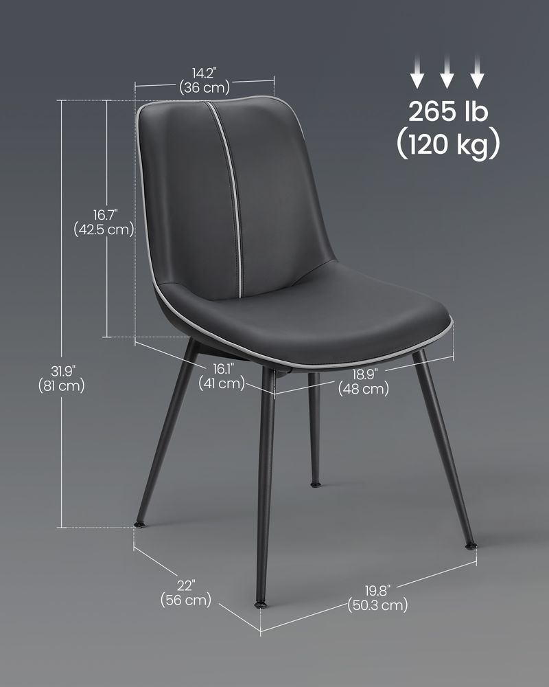 Leather Dining Chairs Set – Padded Seats & Backrest – Steel Legs