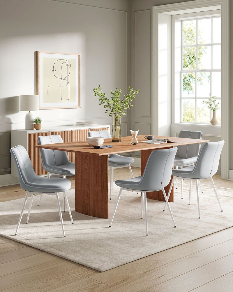 Leather Dining Chairs Set – Padded Seats & Backrest – Steel Legs