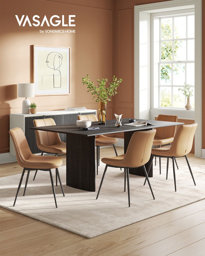 Leather Dining Chairs Set – Padded Seats & Backrest – Steel Legs