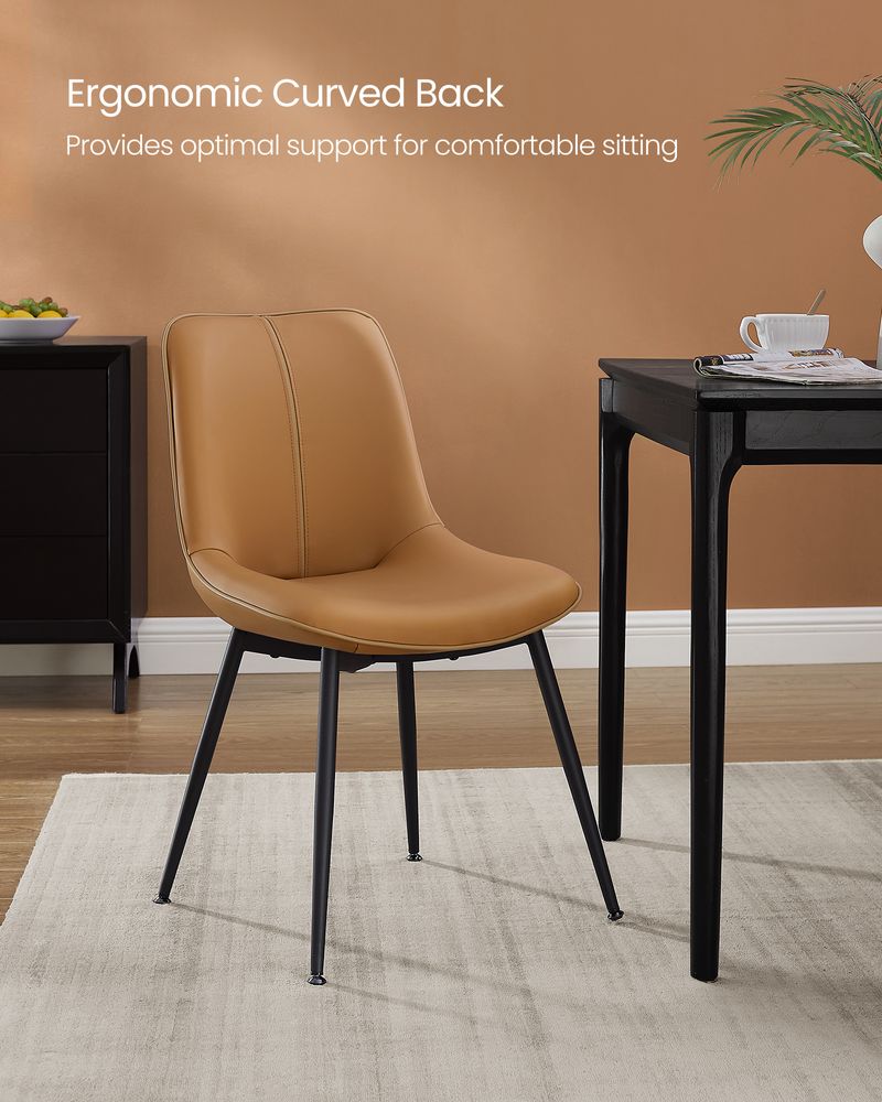 Leather Dining Chairs Set – Padded Seats & Backrest – Steel Legs