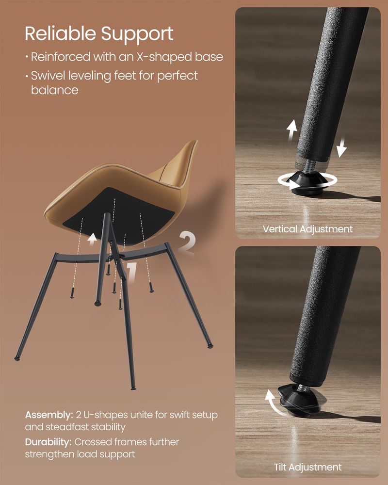 Leather Dining Chairs Set – Padded Seats & Backrest – Steel Legs