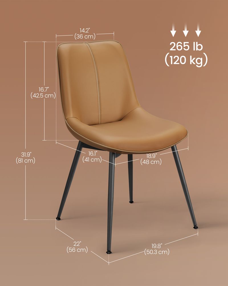 Leather Dining Chairs Set – Padded Seats & Backrest – Steel Legs