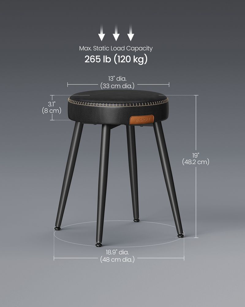 Dining Stool – Padded Faux Leather Seat – Space-Saving Design