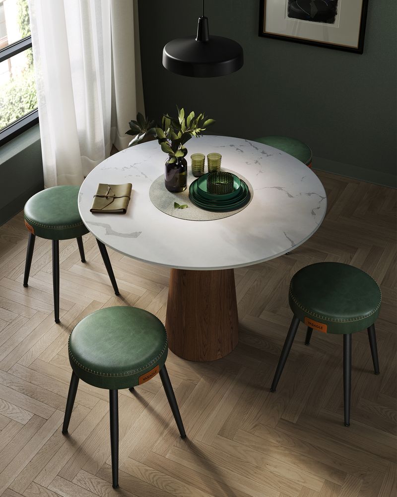 Dining Stool – Padded Faux Leather Seat – Space-Saving Design